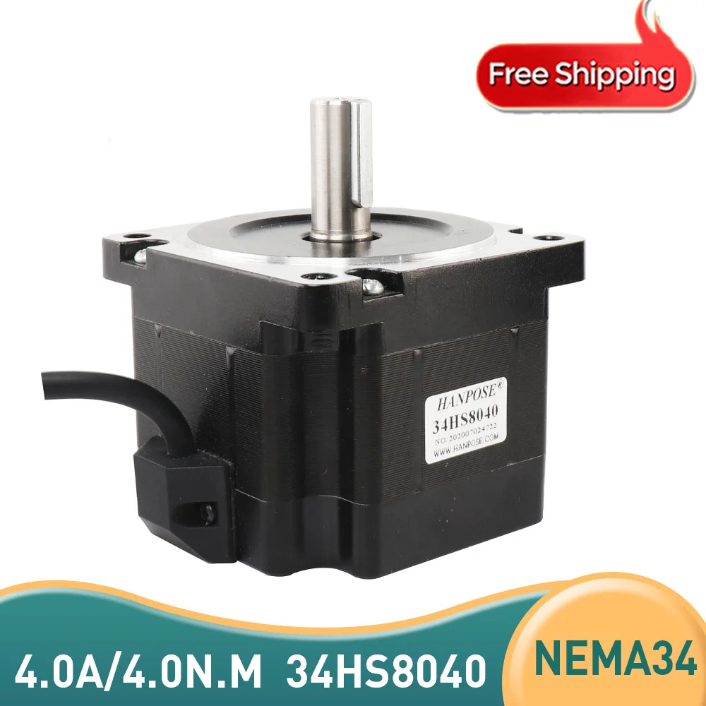 4 Lead NEMA34 Stepper Motor H80mm 4.0N.m 4A D14mm 34HS8040 CNC Engraving Machine High Torque 86 Step Motor