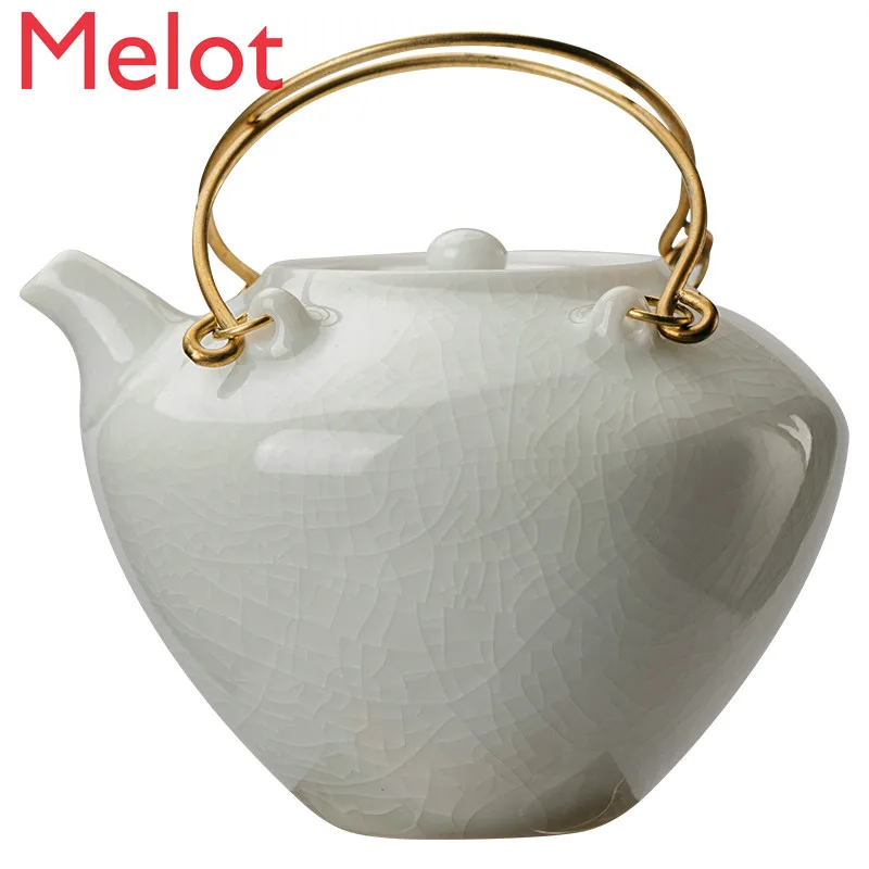 Ceramic Teapot Loop-Handled Teapot Strainer Teapot Small Handmade Pot Household Single Teapot Kung Fu Tea