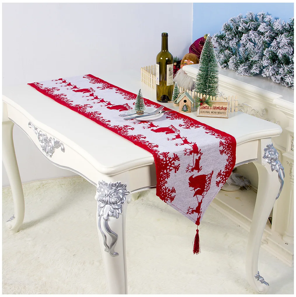 Christmas decor, elk Christmas sleigh print table flag tablecloth 35*180cm Christmas tablecloth home hotel festival party decor