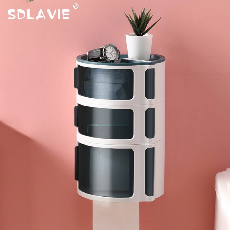 Multifunctional Wall-Mounted Tissue Box Waterproof Roll Holder Cosmetic Storage Rack Bathroom Storage Box Toilet Paper Holder