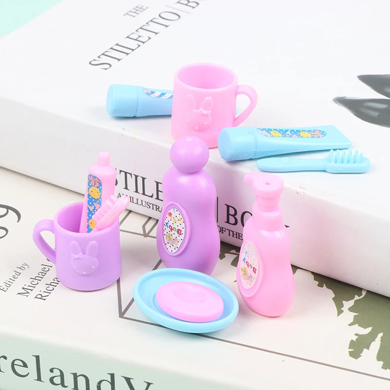 1/6 1/12 Dollhouse Miniature Mini Cup Toothpaste Toothbrush For Doll House Furniture Accessories Toys Gifts