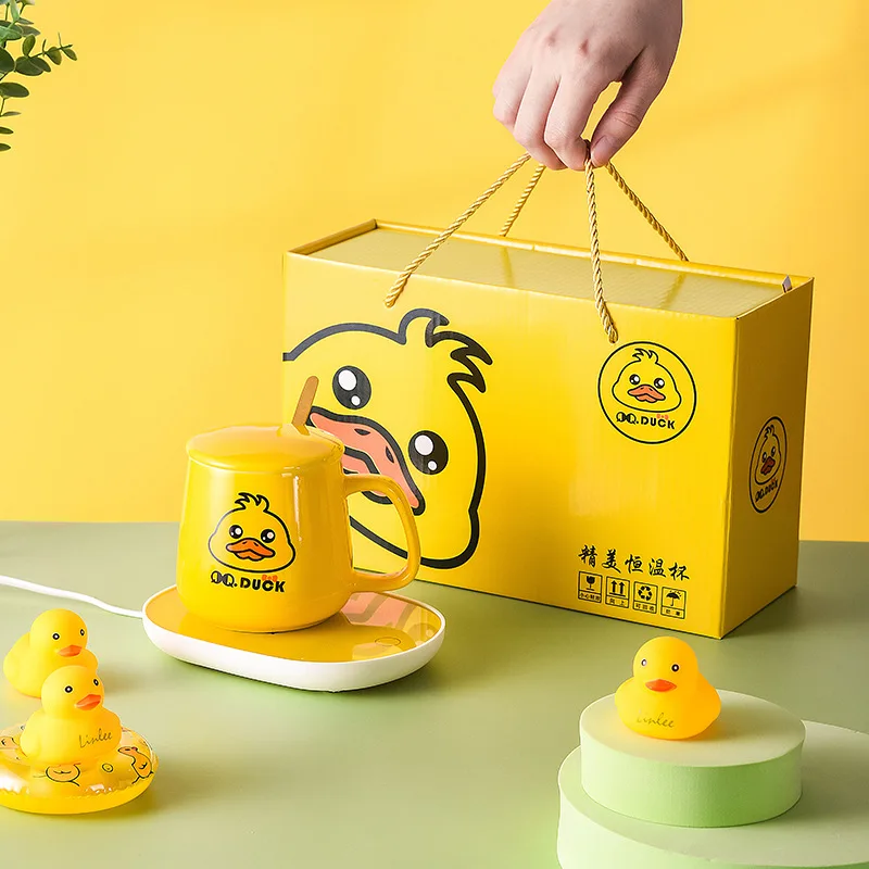 Little Yellow Duck Mug Smart Constant Warm Cup Milk Coffee Heating Insulation Coaster Attemperator With Spoon Gift Package