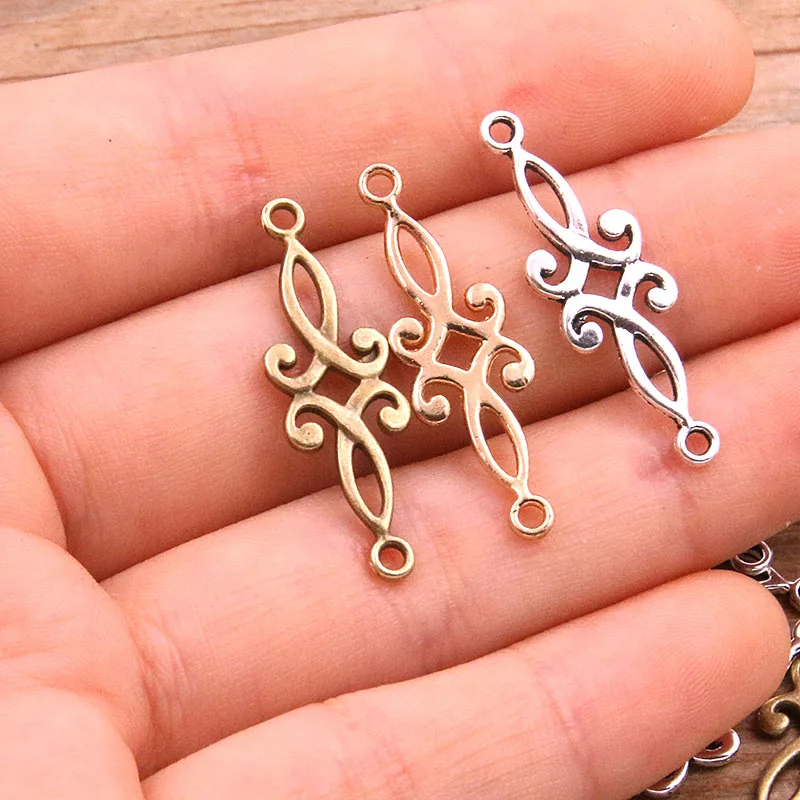 30pcs 9*29mm 3 Color Hollow Flower Connectors Charms Pendants For DIY Jewelry Handmade Necklace Bracelet Making Accessorie