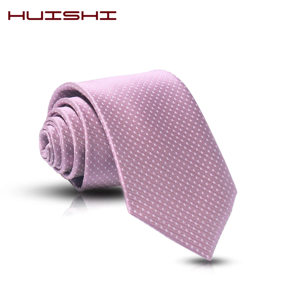 HUISHI-Corbata rosa para hombre, corbata colorida de color rosa sólido con puntos blancos, Regalos divertidos, 8cm de ancho, accesorios de corbata de poliéster a la moda