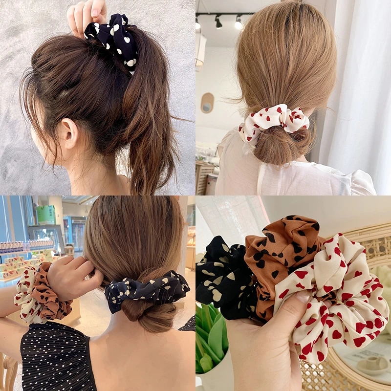 Korean Fashion Hair Bands for Girl Women Cute Heart Rubber Band Elastic Hair Accessories Scrunchie Ponytail Holder Headband Gift