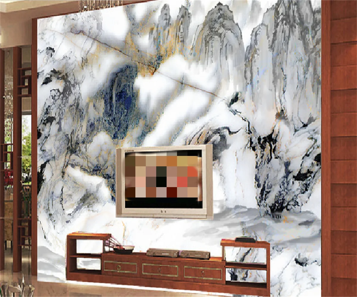 

Customize any size Chinese style high mountain flowing water Toyama treasure land imitation marble wallpaper mural