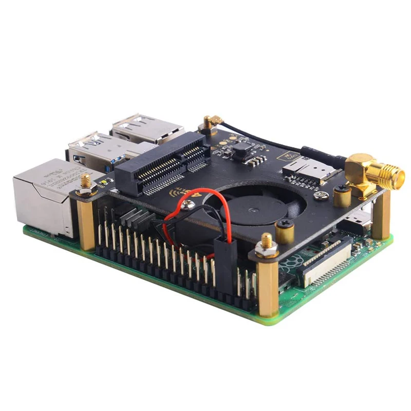 Raspberry Pi 4B Wireless Network 4G LTE Module Communication HAT Mini PCI-E Expansion Board with Cooling Fan