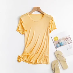 50% Pure Silk Women's Short Sleeve T-shirt Casual Basic Tee Tops Summer Crewneck Shirts plus size M-3XL