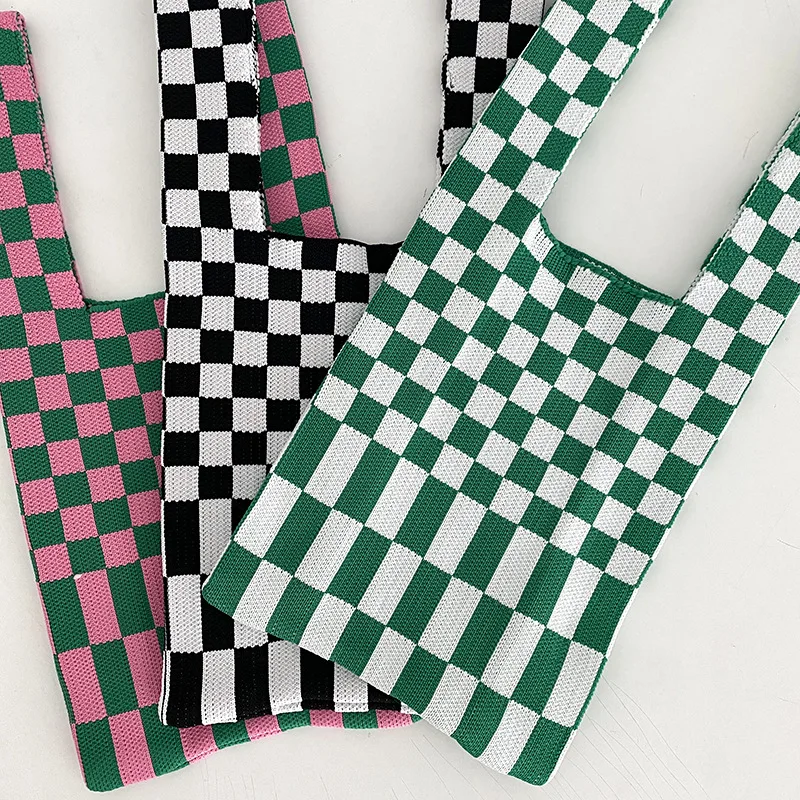 الإناث الصوفية الحياكة Clash اللون مخطط الكتف حقائب المعصم Vintage شيك قدرة حقيبة يد السيدات عادية رسول حمل حقيبة #2