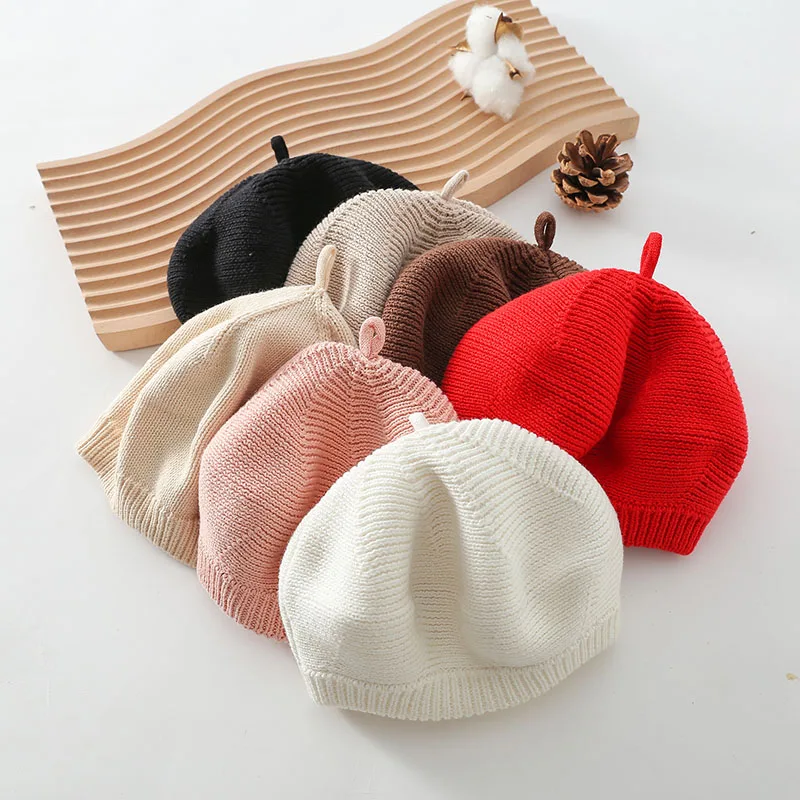 MILANCEL New Baby Knitting Berets Cotton Kids Cap Solid Newbron Korean Girls Hat