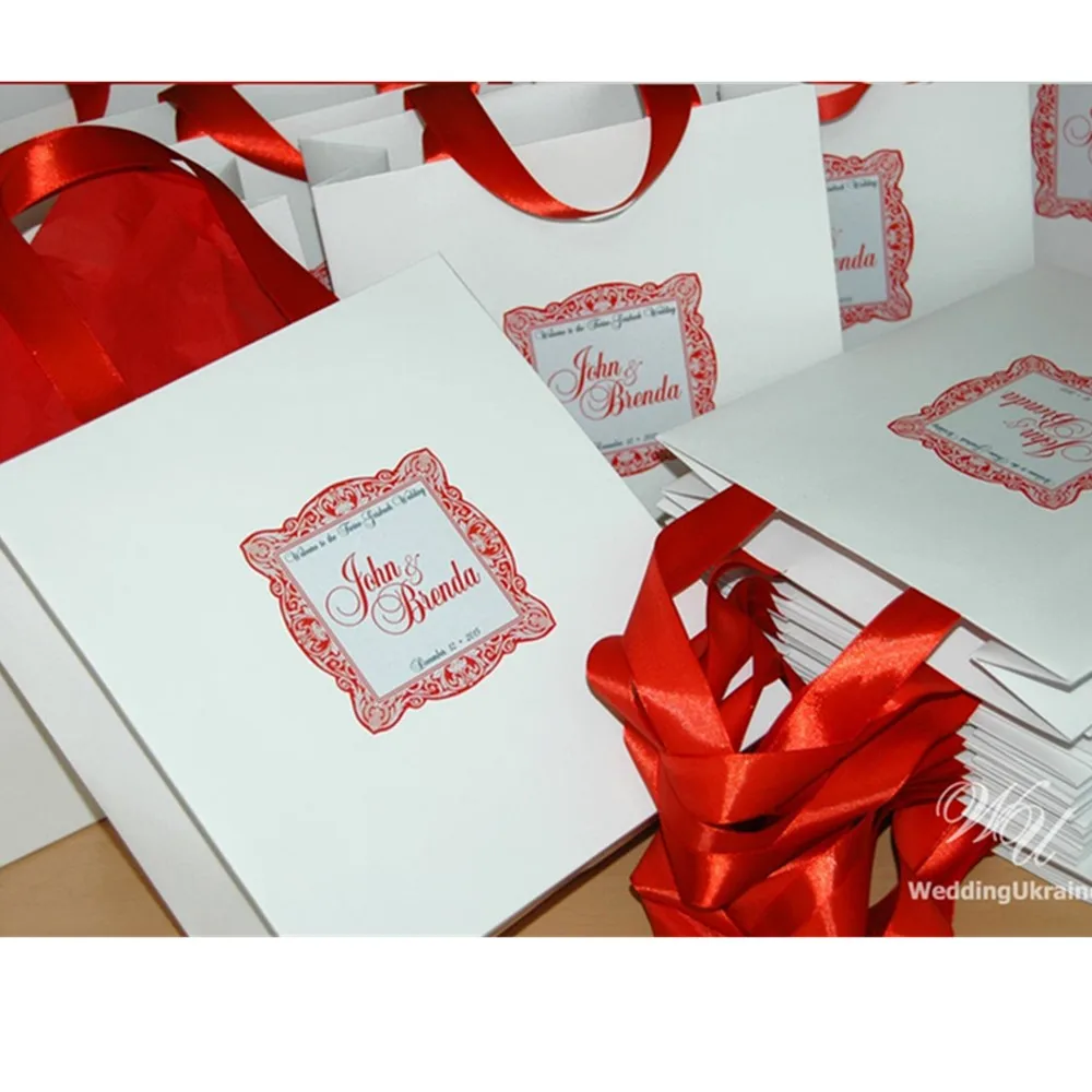 Personalized Wedding Welcome Bags with satin ribbon and tag  cutom White and Red birthday  Paper Bags Weddings Gifts bagf Favors