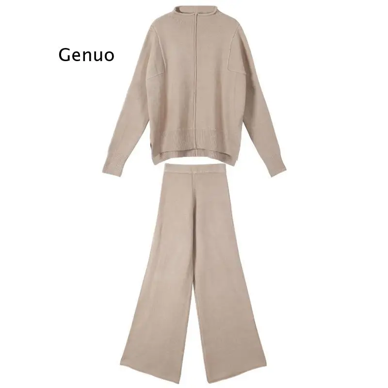 Autumn knitting wide-legged pants suit two-piece women new winter cashmere sweater wide-legged pants western style suits