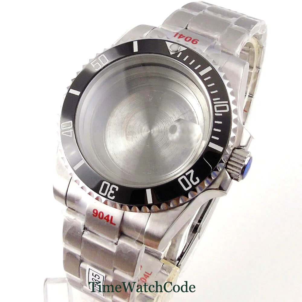 

38mm Silver 316L Ladies Watch Case Fit For NH35 NH36 Movement Sapphire Glass 316L Bracelet Ceramic Bezel Date Cyclops