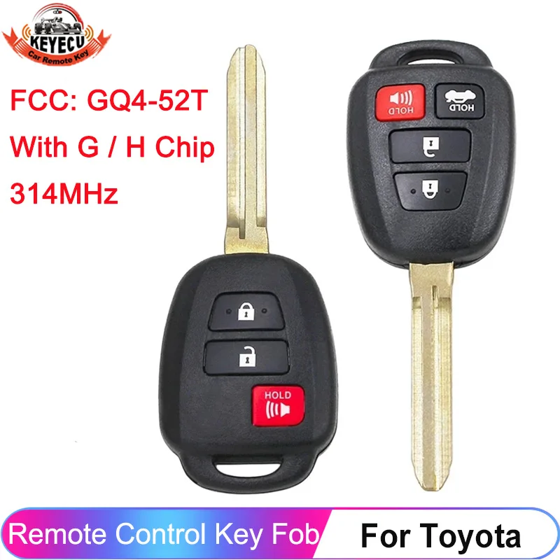 KEYECU FCC ID: GQ4-52T Remote Car Key Fob 3 / 4 Buttons 314.3MHz H Chip For Toyota RAV4 Highlander 2014-2018 Tacoma Sequoia