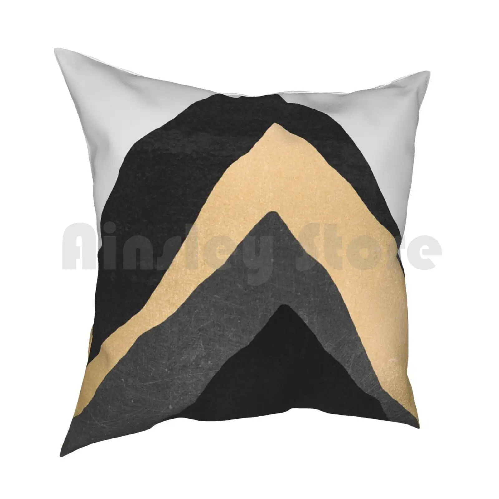 Mountains Pillow Case Printed Home Soft Throw Pillow Graphic Nature Abstract Mountain Minimal Gold Golden Simple