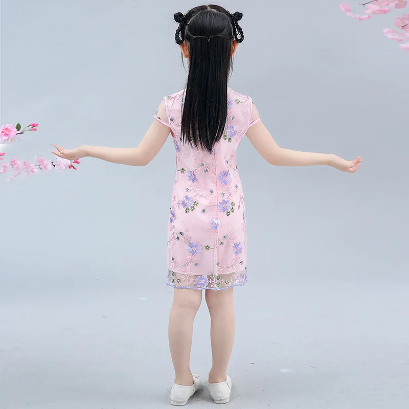 Baby Girl Qipao Silky Dress Children Chi-Pao Cheongsam Chinese New Year Costume Clothes Kids Dresses Wedding Uniform 4-14