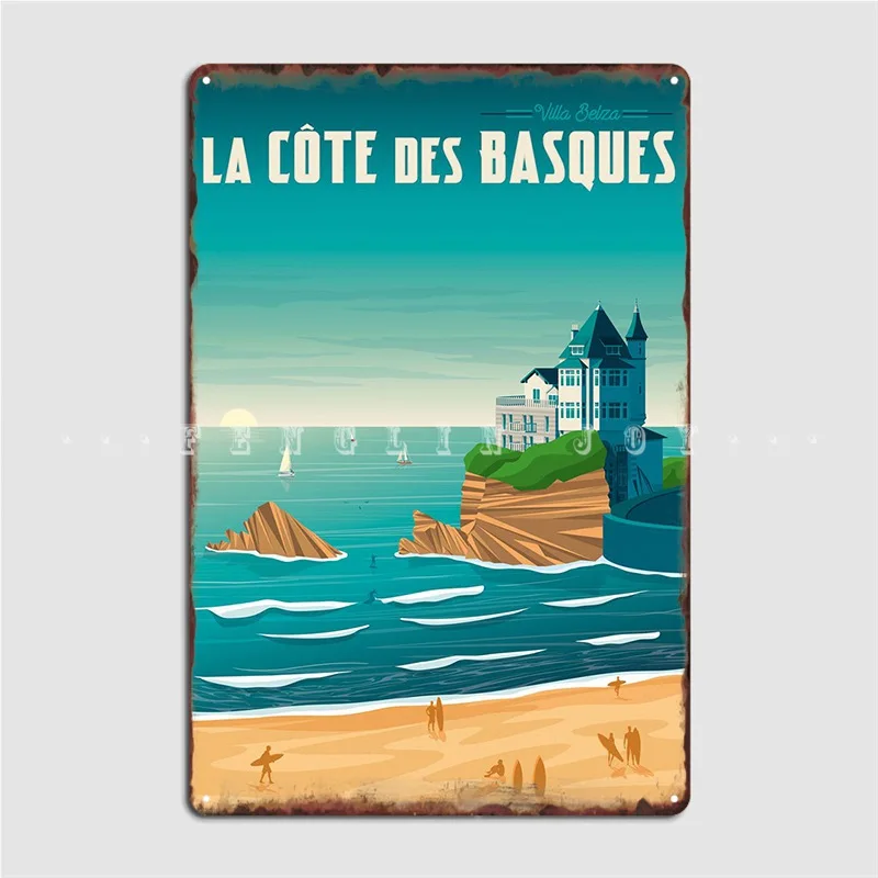 Biarritz Travel Poster Metal Sign Retro Wall Mural Mural Wall Plaque Tin Sign Posters