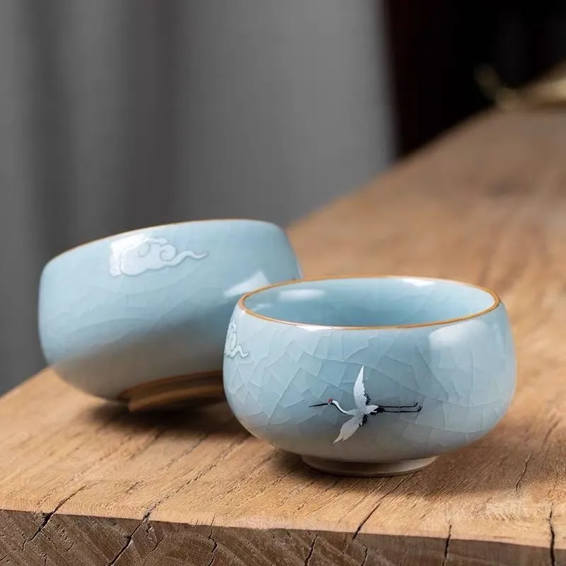 Ru Kiln Teacup Ceramic Ru-Porcelain Gracked Glaze Master Cup Individual Cup Single Cup Tea Bowl Kung Fu Tea Cup Gift Set Teacups