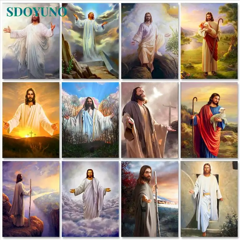 SDOYUNO Paint By Numbers Kits On Canvas Religion DIY Frame 60x75cm God Oil Painting By Numbers Jesus Wall Art Home Decor Wall Ar