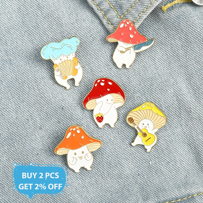 Mushroom Lapel Enamel Pins Collection Badge Brooch Collar Pins Cartoon Plant Fungus Backpack Hat Jewelry Accessories