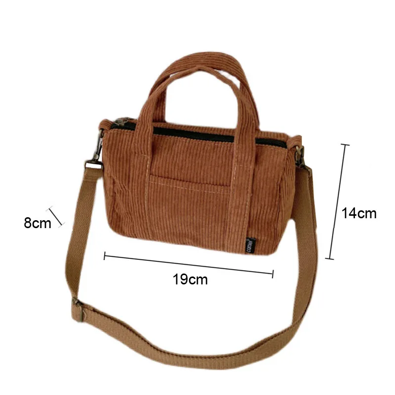 Hylhexyr Women's Mini Corduroy Shoulder Bag Female Canvas Handbag Zipper Totes Ladies Casual Purse Cloth Pouch For Girl