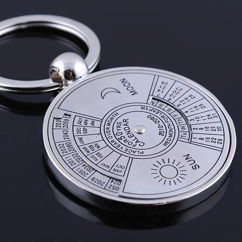 Perpetual Calendar Keychain Best Gift 2010 To 2060 Years Calendar Keyring Car Pendant Creative Metal Key Chain Gift for Men