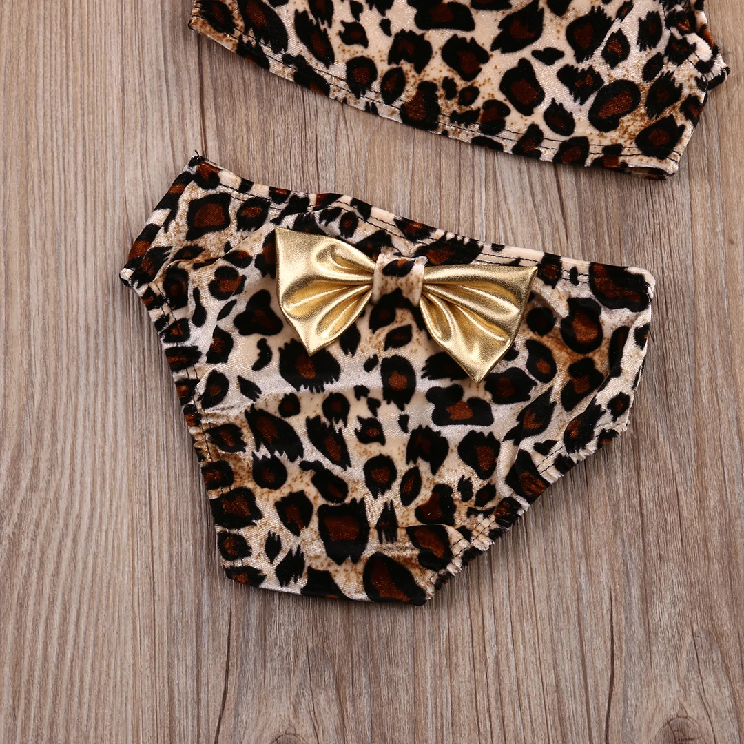 3pcs Summer Baby Girls Clothes Bikini Set  Kids Leopard Bow Bikini Swimwear Swimsuit Bathing Suits New