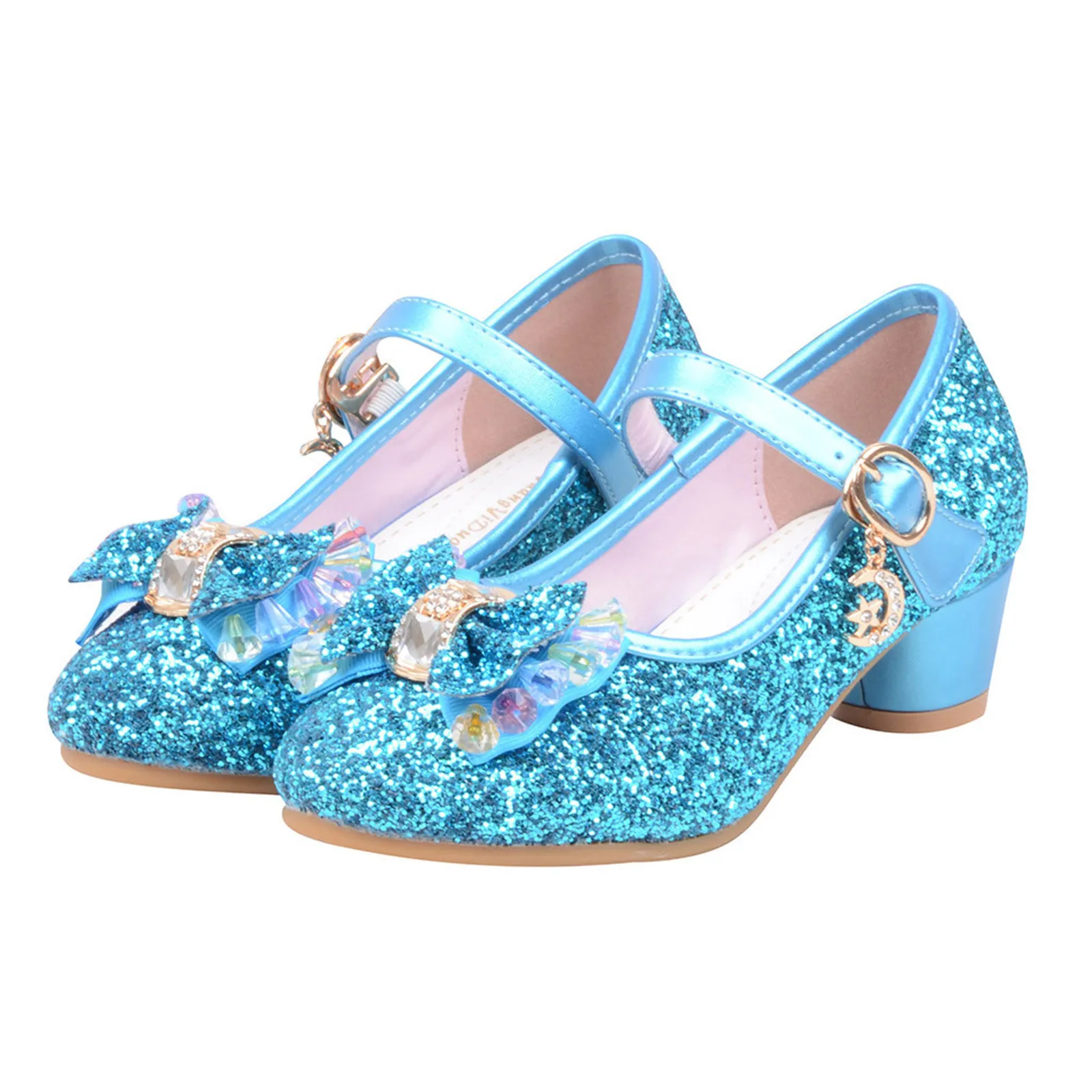 Girls Princess Leather Shoes Infant Kids Girls Pearl Crystal Bling Bowknot Single Princess Shoes Sandals High Heel Sandalias