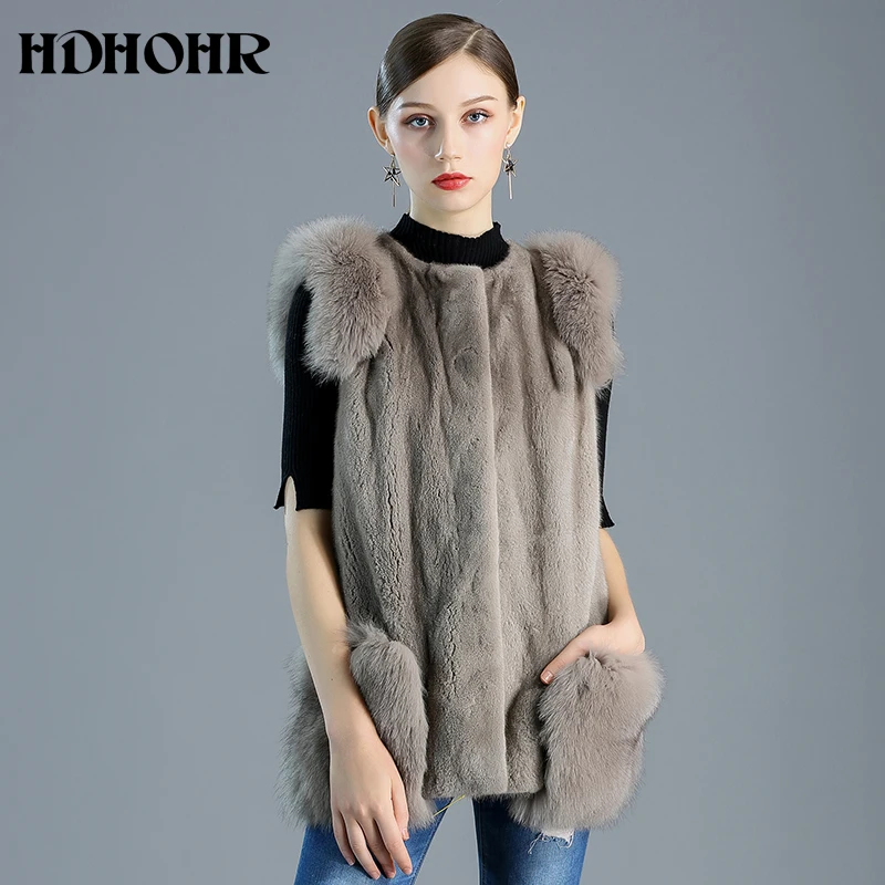 HDHOHR 2024 New 100% Natural women's outerwear coats new vest fox fur with importe mink fur vest whole female short mink vest