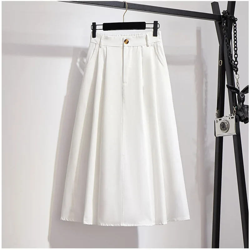 PEONFLY Fashion 2023 Summer Skirts Women Korean Style High Waist Mid Calf Elegant Button Long Maxi Skirts Female School Skirts