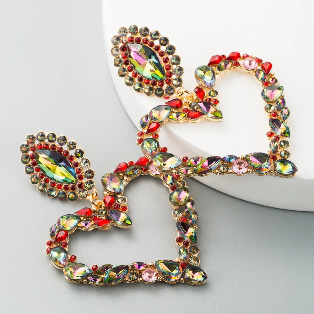 KMVEXO Hollowed-out Hanging Colorful Crystal Heart Drop Earring 2023 New Dangle Vintage Earrings Jewelry Accessories for Women