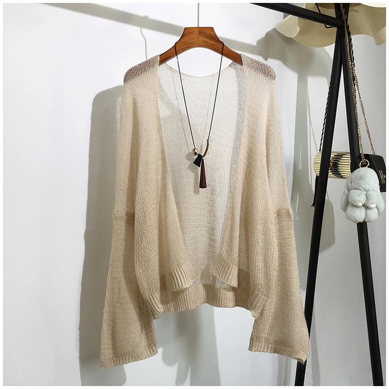 Women Knitted Summer Cardigan Casual Long Sleeve Open Stitch Female Thin Knitwear Ladies Loose Korea Plus Size Open Stitch Femme