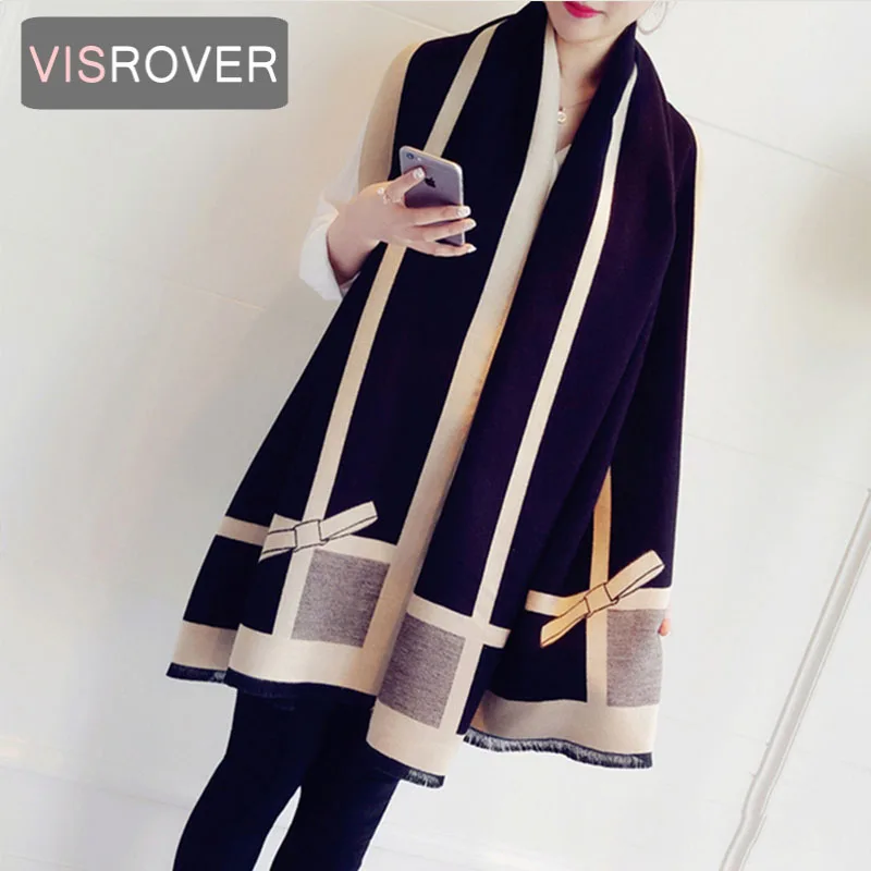 VISROVER Luxury Brand Woman Winter Scarf Fashion Female Shawls Cashmere Handfeeling Winter Wraps Flower Weave Winter Hijab Scarf