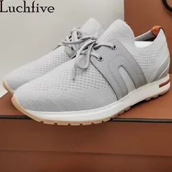 Comfortable Loafers Men Shoes Soft Sole Walk Shoes Stretch Knitted Slip-On Flat Shoes Lace Up Casual Shoes Man