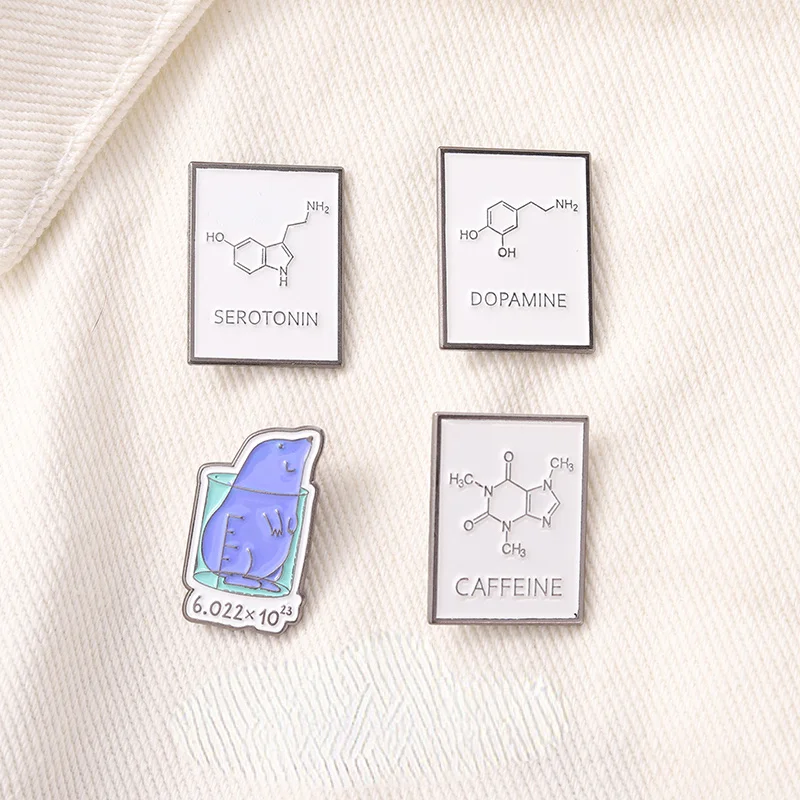 Biochemical Structure Enamel Pins Wholesale Custom Molecular Formula Brooch Knowledge Lapel Badge Cartoon Pin Gift Kids Friends