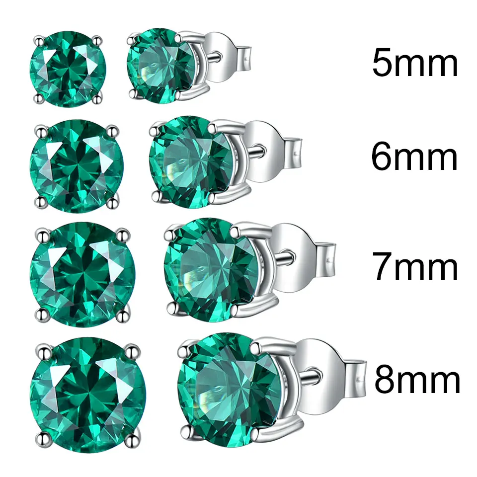 UMCHO Solid 925 Sterling Silver Emerald Gemstone Stud Earrings for Women Engagement Wedding Valentine's Day Gift Classic Jewelry