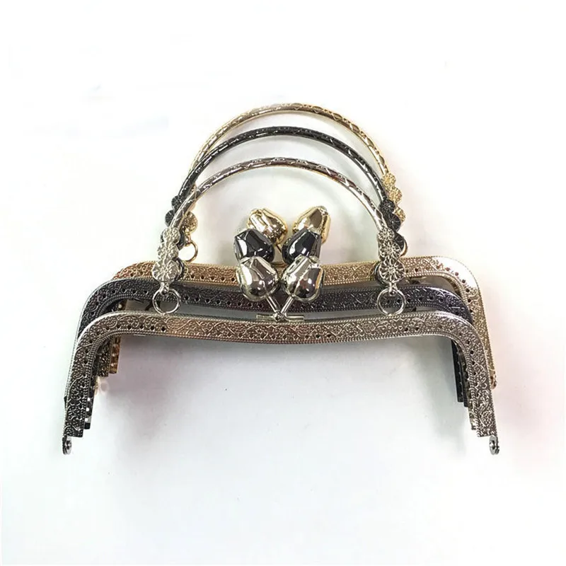 1Pcs 20CM Metal Purse Frame Handle Clutch Bag Accessories DIY Kiss Clasp Lock Bronze Embossing Square HandBag Hardware