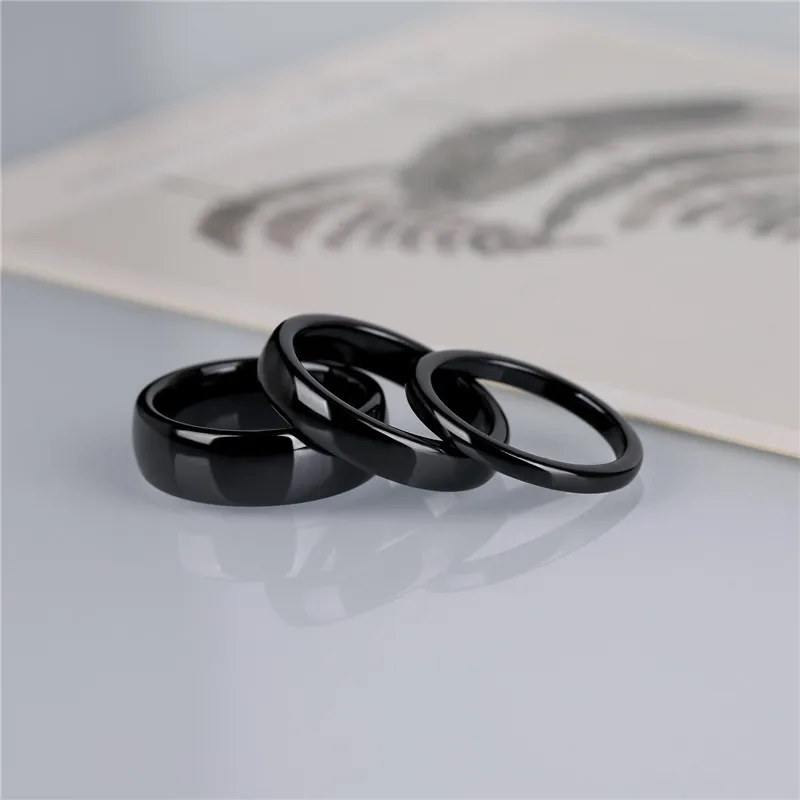 TIGRADE 2/4/6mm Black Ceramic Ring Polished Women Men Wedding Rings Engagement Band Female bague Plus Size 4-14 Anti-Allergy