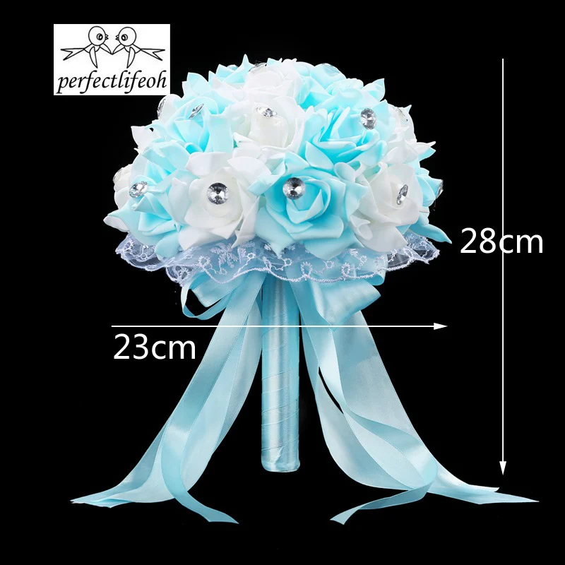 Ramo de novia casamento para boda, ramo de boda azul y blanco, flor Artificial hecha a mano, rosa buque
