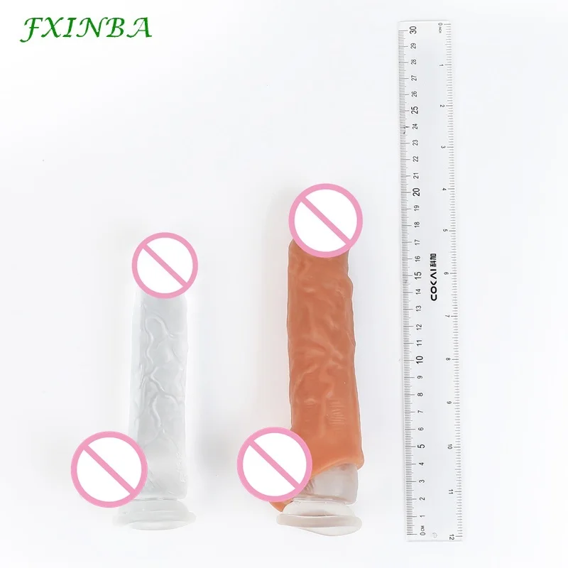 FXINBA 16cm Realistic Penis Sleeve Extender Cock Sleeve Extended Dick Enlargement Delay Ejaculation Reusable Condom Men Sex Toys