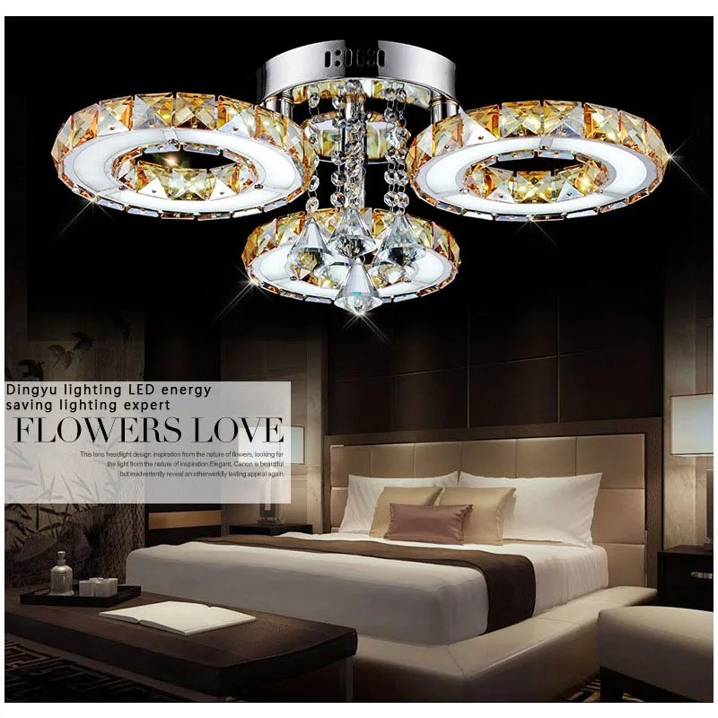 Modern LED Crystal Ceiling Lamp K9 Crystal  Stainless Steel Wire Cutting Living Room Simple Bedroom Kitchen Loft