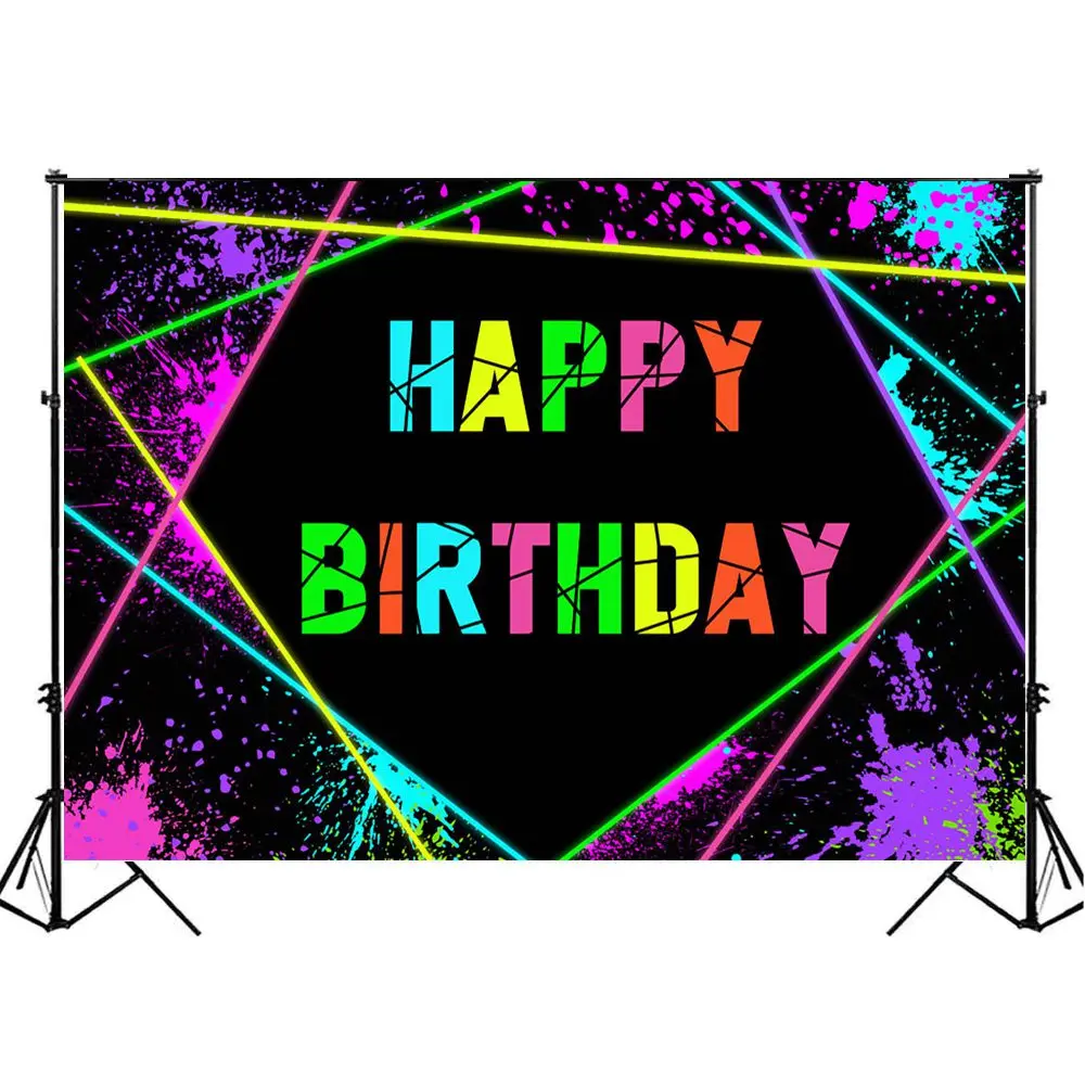 Mocsickaグローネオンテーマ誕生日パーティーの背景写真スプラッシュグラフィティ80 90年代に戻るパーティー写真の背景フォトコール