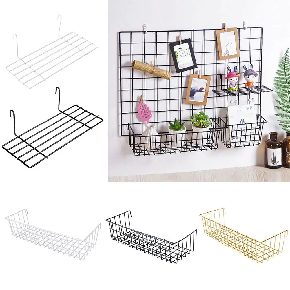 

New Wall Decoration Iron Frame Hanging Rack Wall Display Storage Box Multifunction Mesh Wire Metal Wall Shelf полка подвесная