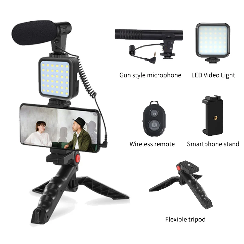 MT01-MT04 DSLR SLR Phone Vlog Tripod Hot Shoe Phone Holder,For Mini Tripod with Remote Control Microphone LED Light