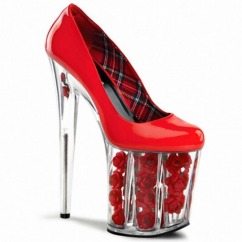 Exotic Sexy Fetish flower Red Bride Wedding 20CM Women's Pumps 8 Inches High Heeled Pole Dance Shoes platform Stripper Queen Alt