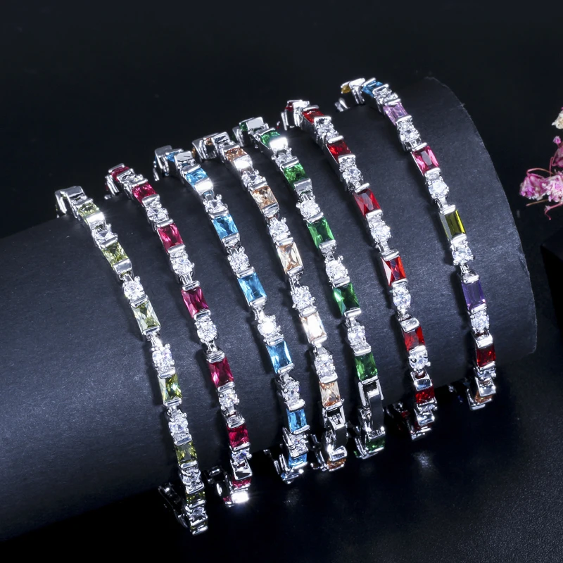 ThreeGraces Factory Price Silver Color Cubic Zirconia Stones MultiColored Fashion Party Bracelets For Women Jewelry Gift BR051