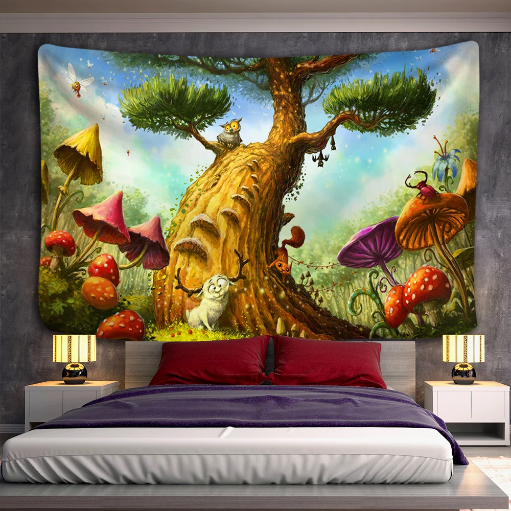 Tapisserie murale imprimée en 3D avec de grands arbres à Press, tapis décoratif psychédélique, drap de lit, hippicopter bohème, décoration d'intérieur