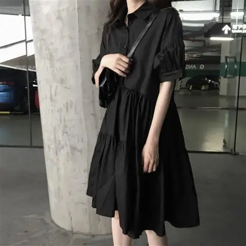 Skirt Women\'s Spring and Summer Loose Skirt A- Line Black Dress Women\'s Mid-Length Woman Dress Vestido De Mujer Femme Robe