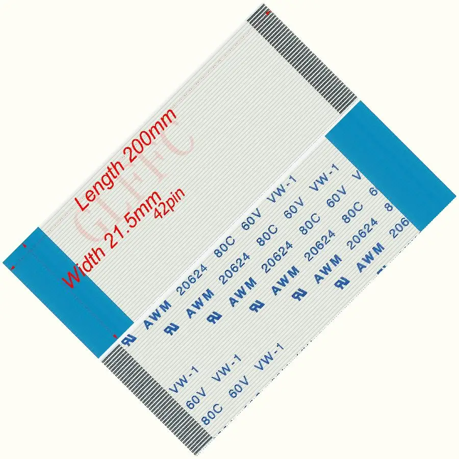 42pin 0.5pitch 200mm-200mm B-type Flexible Flat Cable FFC awm 20624 ROHS for TTL LCD DVD Computer