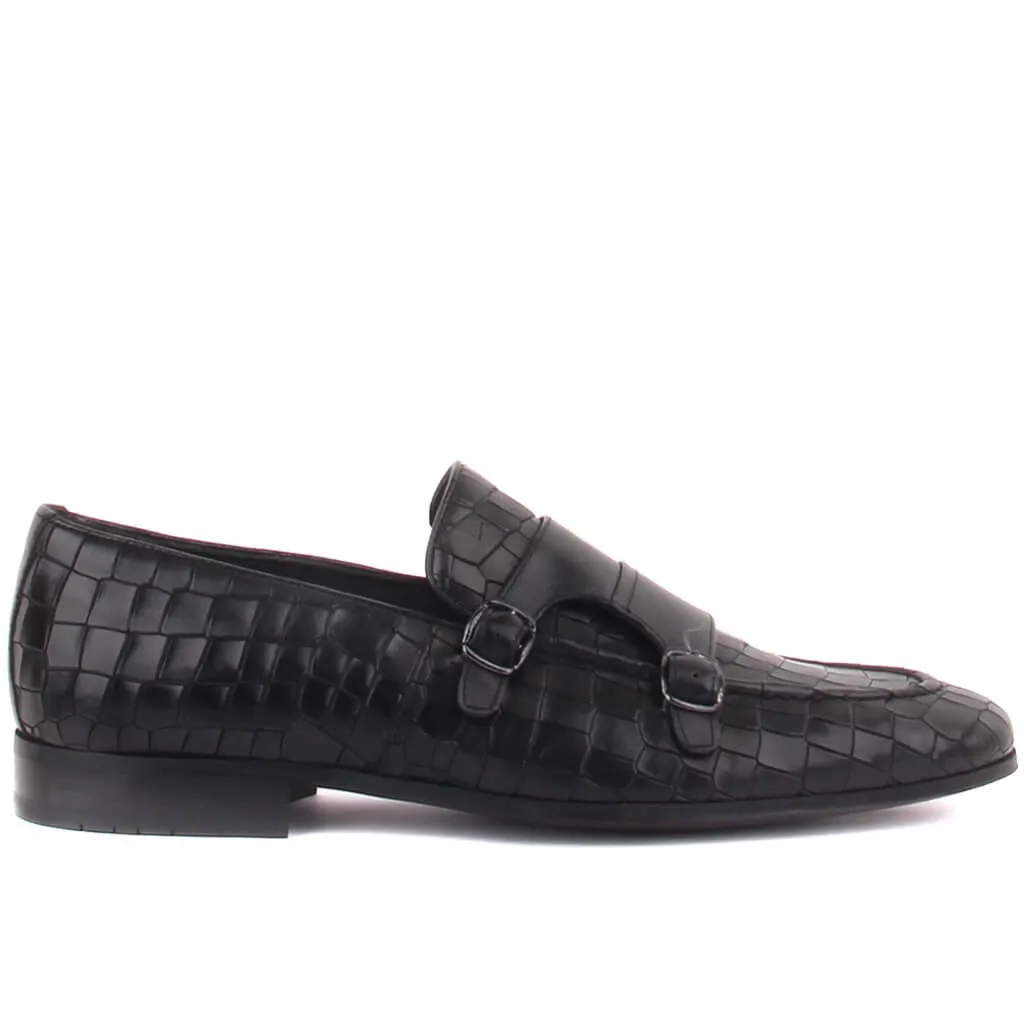 Fosco-Black Leather Buckled Men 'S Classic Shoes